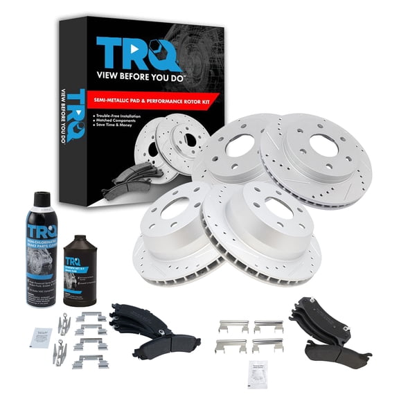 TRQ Metallic Brake Pad & Performance Rotor Front & Rear Kit w/Chemicals BKA16837