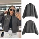thumbnail image 3 of Chaqueta de bombardero gris para mujer, abrigo de manga larga, suelto, corto, con cremallera, informal, con bolsillo, prendas de vestir, Otoño e Invierno, 3 of 5