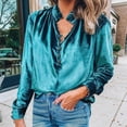 thumbnail image 2 of Honeeladyy Discount Women Velvet Solid Color Ruffle High Neck Shirts Top Lapel Collar Button Up Long Sleeve Loose Blouse Buckle Cuff Pullover, 2 of 9