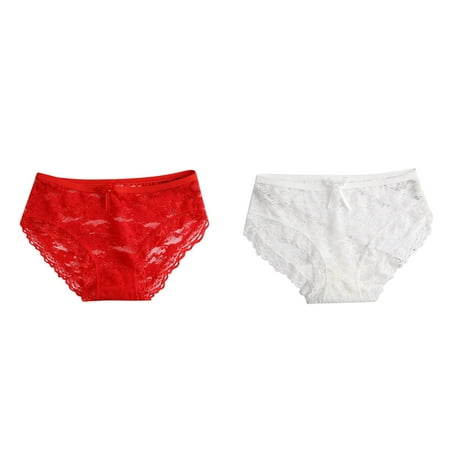 (2-Pack) Kcodviy Women Lace Panties athletic Underwear Women Thong Hollow Mesh Trousers Bow Silk Thong Low Waist Panties