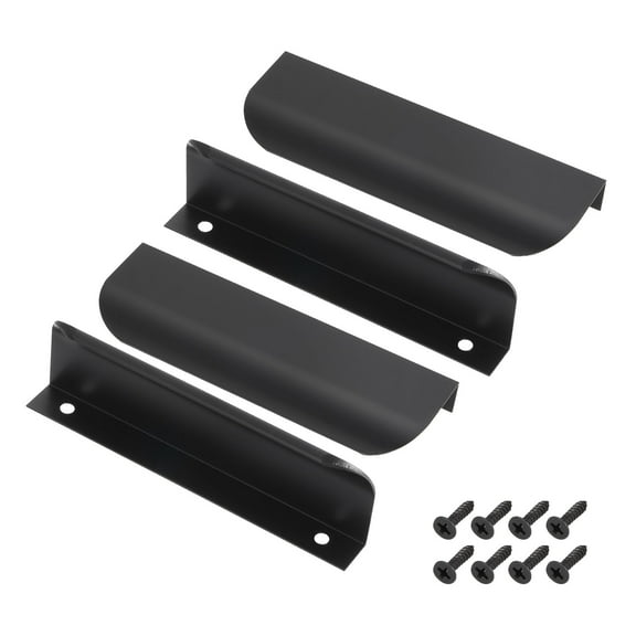 Uxcell 4 Pcs Finger Pulls for Cabinets, 5 Inch Aluminum Alloy Edge Cabinet Pulls Finger Handle Flat Hidden Back Mount for Dresser Wardrobe Drawers Door Hardware, Black