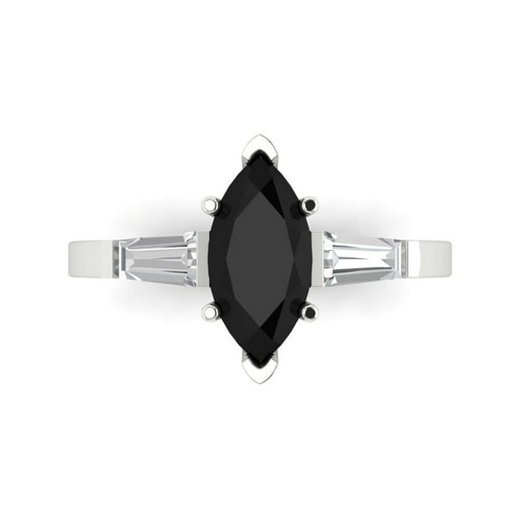 Three-Stone Engagement Ring for Women - 2ct Natural Onyx in 14K White Gold Promise Ring