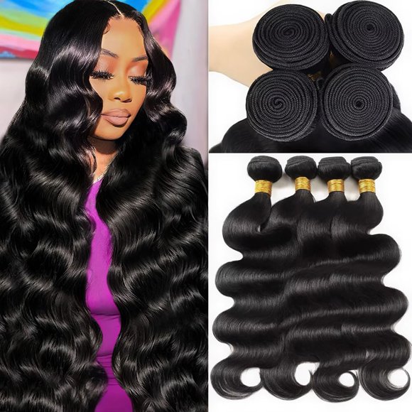 12A Human Hair Bundles 20 22 24 26 Inch Body Wave Bundles Human Hair 100% Unprocessed Brazilian Virgin Weave Bundles 4 Bundles Real Natural Black Wavy Human Ha