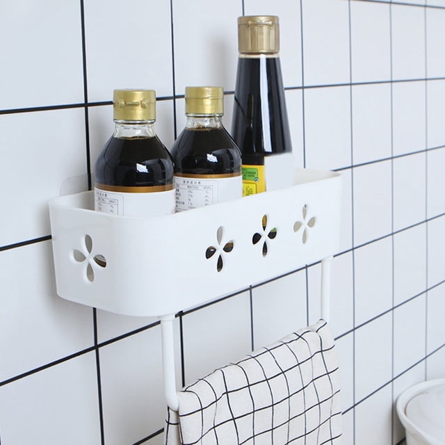 Kitchen Bathroom Organizer Wall Storage Rack Adhesive Shower Shelf Basket Toiletries Storage Holder