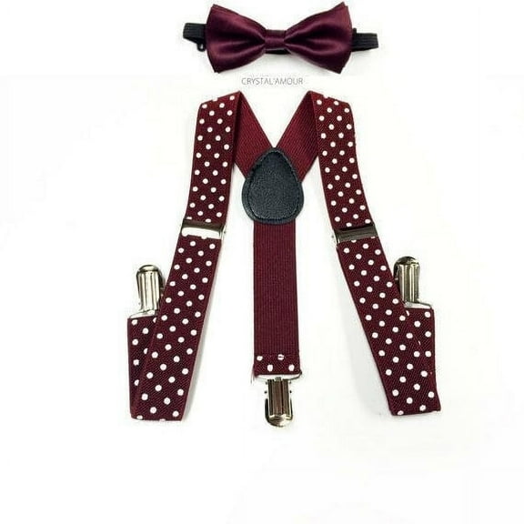 Kids Toddler Burgundy Bowtie Polkadot Suspenders Set Barnyard Wedding Groomsmen - New with box/tags