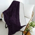 thumbnail image 5 of PAVILIA Reversible Sherpa Fleece Throw Blanket Twin Eggplant Purple, Soft Fuzzy Plush Flannel Throw, Warm Ribbed Microfiber Blanket for Sofa Couch Bed, Thick Striped Blanket, Purple, 60x80, 5 of 7