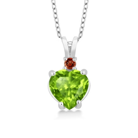 Genuine Peridot Heart Pendant - 1.59 Ct Heart Shape Green Peridot Red Garnet 925 Sterling Silver Pendant