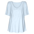 thumbnail image 2 of HuangHuanChen Women's Short Sleeve T Shirt V Neck Oversized Tshirt for Women Casual Loose Fit Basic Tee Solid Color Tshirt Shirt Light Blue S, 2 of 6