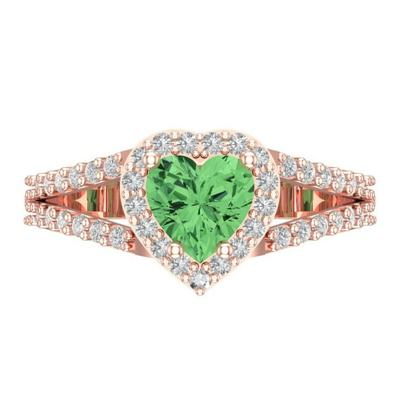 1.49 ct Heart Cut Simulated Green Diamond with Simulated Diamond Halo Accents 14K Rose Gold Womens Engagement Ring