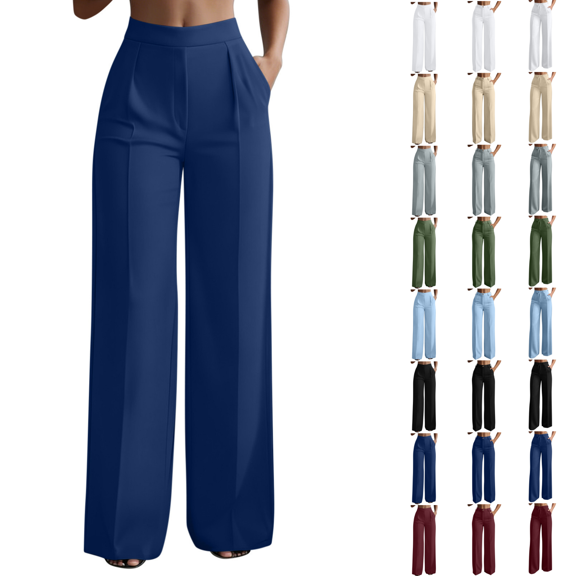 SimpleJoyi Women High Waist Wide Leg Dress Pants Solid Color Drawstring Waist Pockets Casual Work Trousers Size S-XXXL