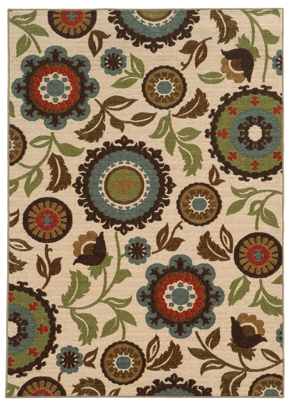 Brown Transitional Machine Made Circles Flowers Vines Area Rug Floral 1279E 