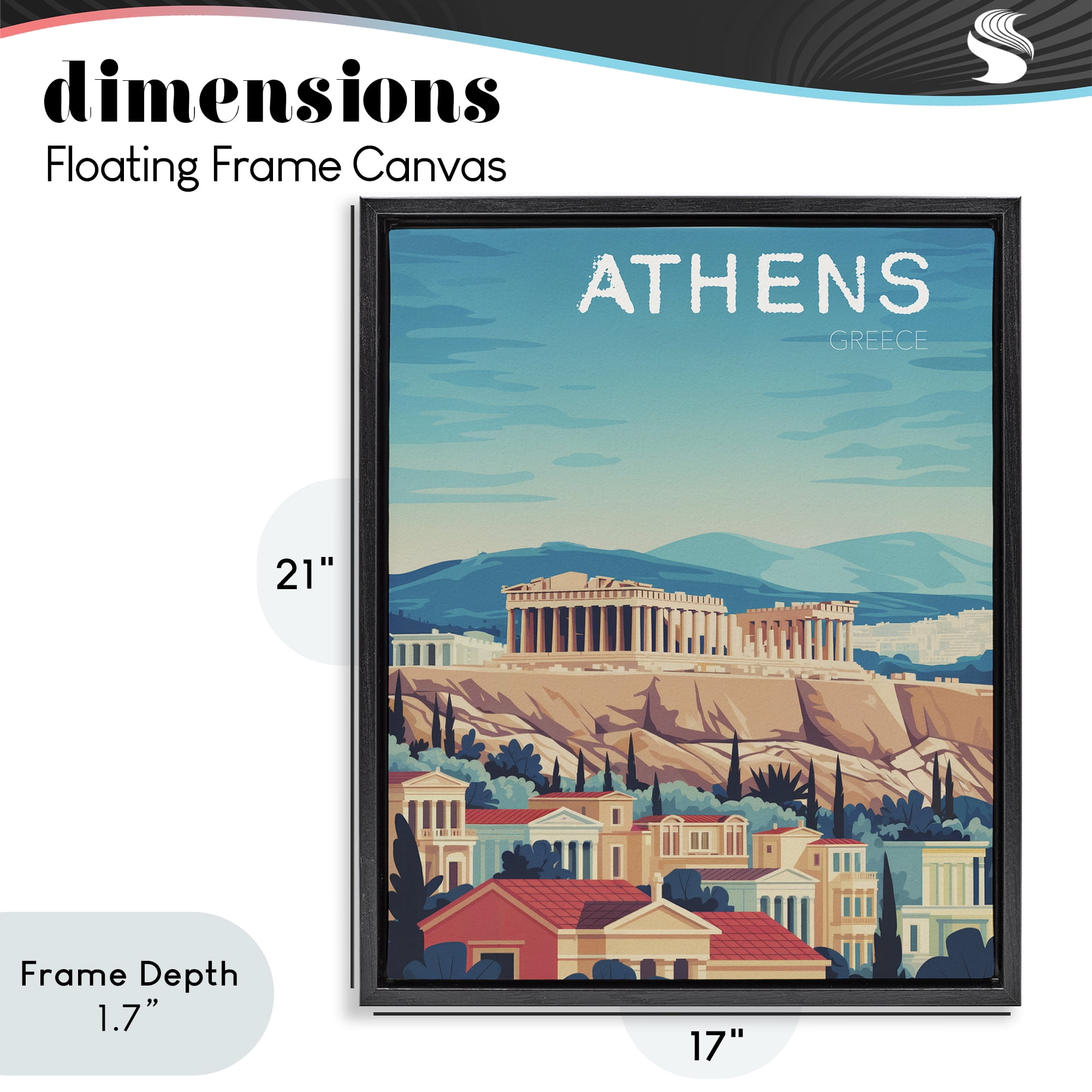 Stupell Industries Athens Topography Cityscape Black Framed Floater Canvas Wall Art, design by Andreas Magnusson