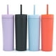 thumbnail image 1 of (4 pack) vasos de acrílico de colores pastel mate con tapas y pajitas> 16oz vasos de plástico de doble pared, taza reutilizable con paja> regalos de bricolaje de vinilo Afortunado Sencillez, 1 of 5