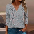 thumbnail image 2 of CYMMPU Spring Tops V Neck Fall Trendy Shirts Loose Fit Tunic Tops Boho Blouses for Women Dressy Casual 3/4 Sleeve Floral Printed Business Elegant Work Tops T-Shirts L, 2 of 5