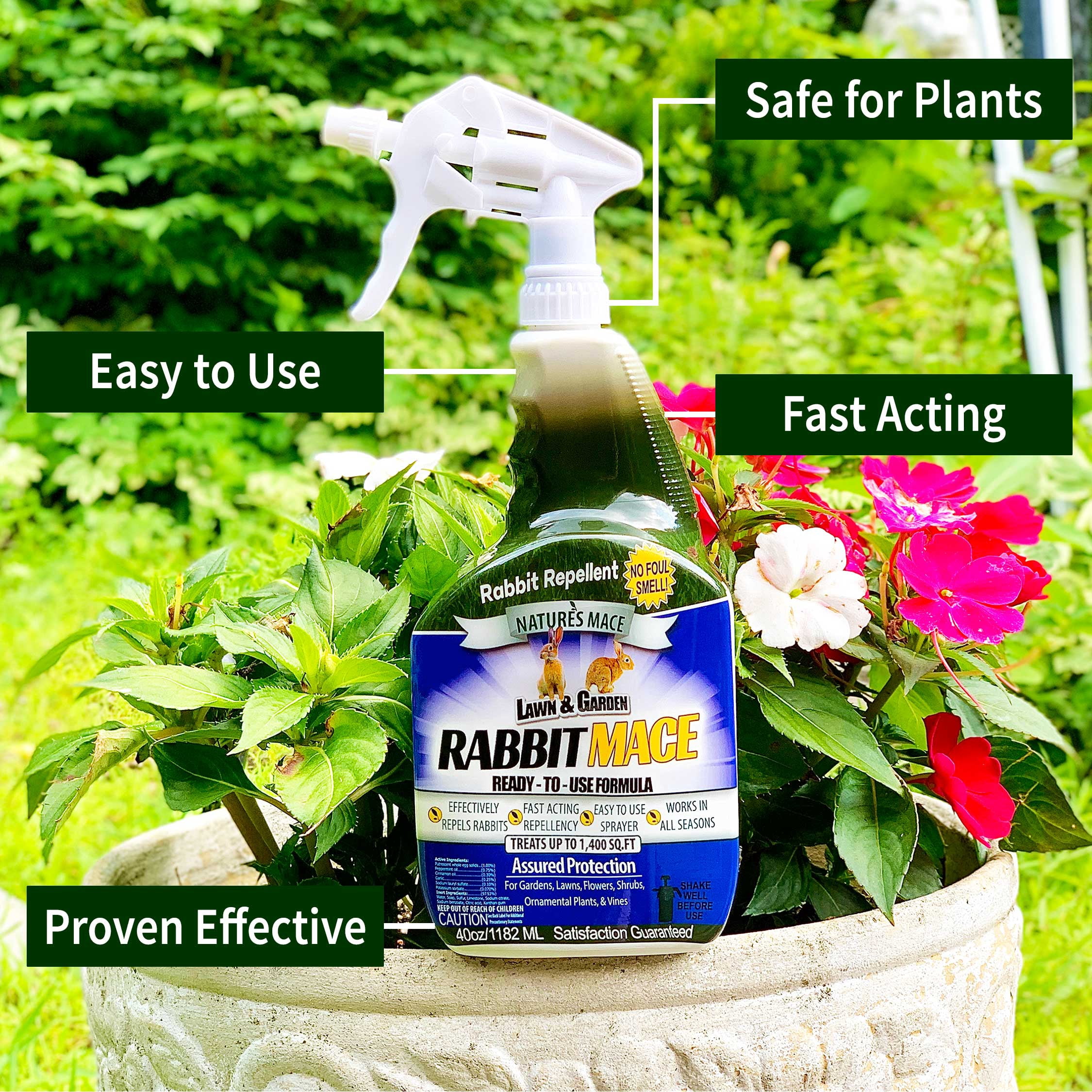 Nature's Mace Rabbit Repeller, 40oz Concentrate, Makes 5 Gallons of Spray, Treats 28,000 Sq.ft