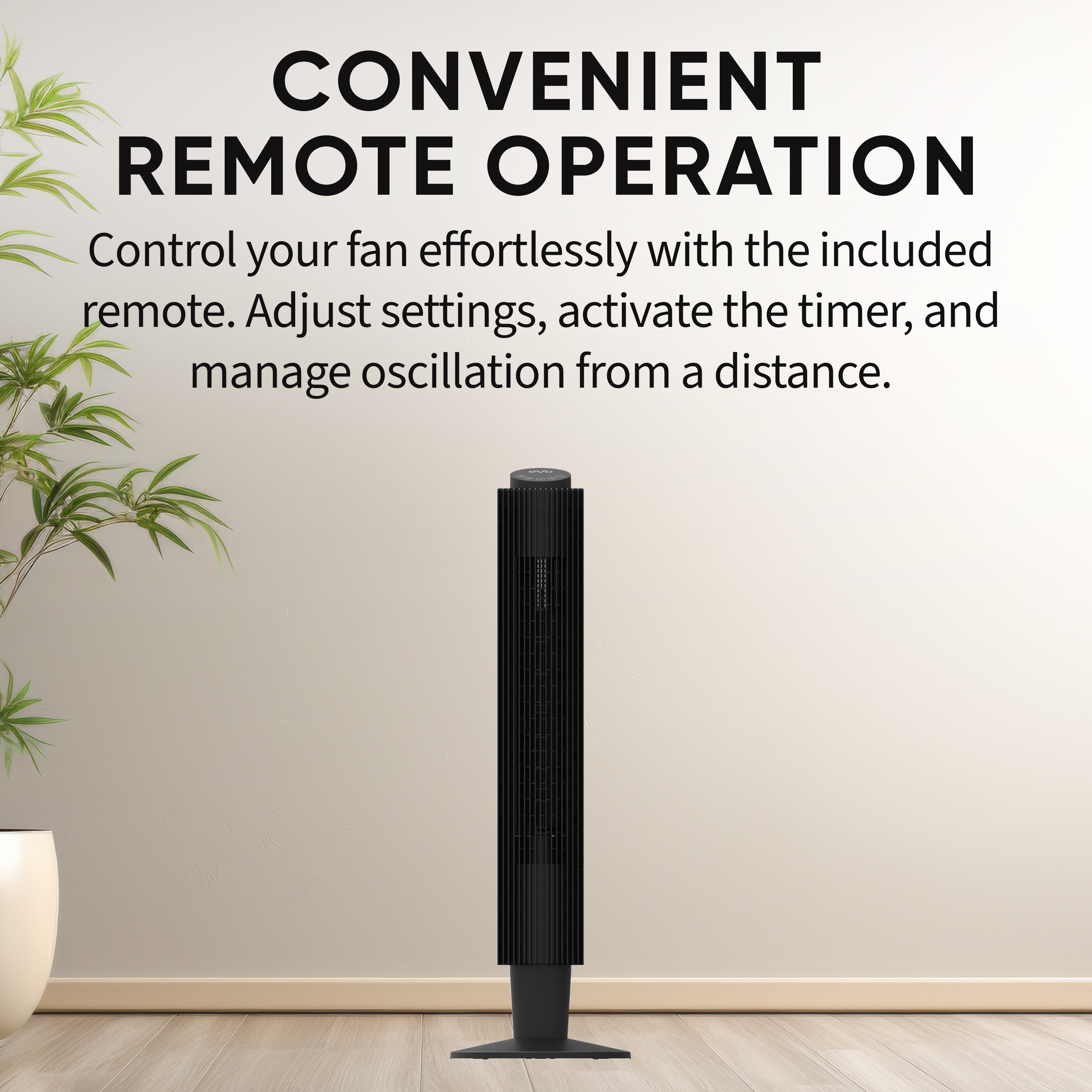 EVO 42" Wi-Fi Electronic Digital Tower Fan (with Remote Control) – 5 Speed Settings, Set Timer From 1-12 Hours, and Built-In Night Light