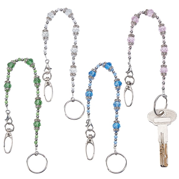 4 Pcs Beads Key Keeper 11.7 Inch Long Multi Colored Glass Beaded Strap Keychain Wallet Purse Lanyard Holder