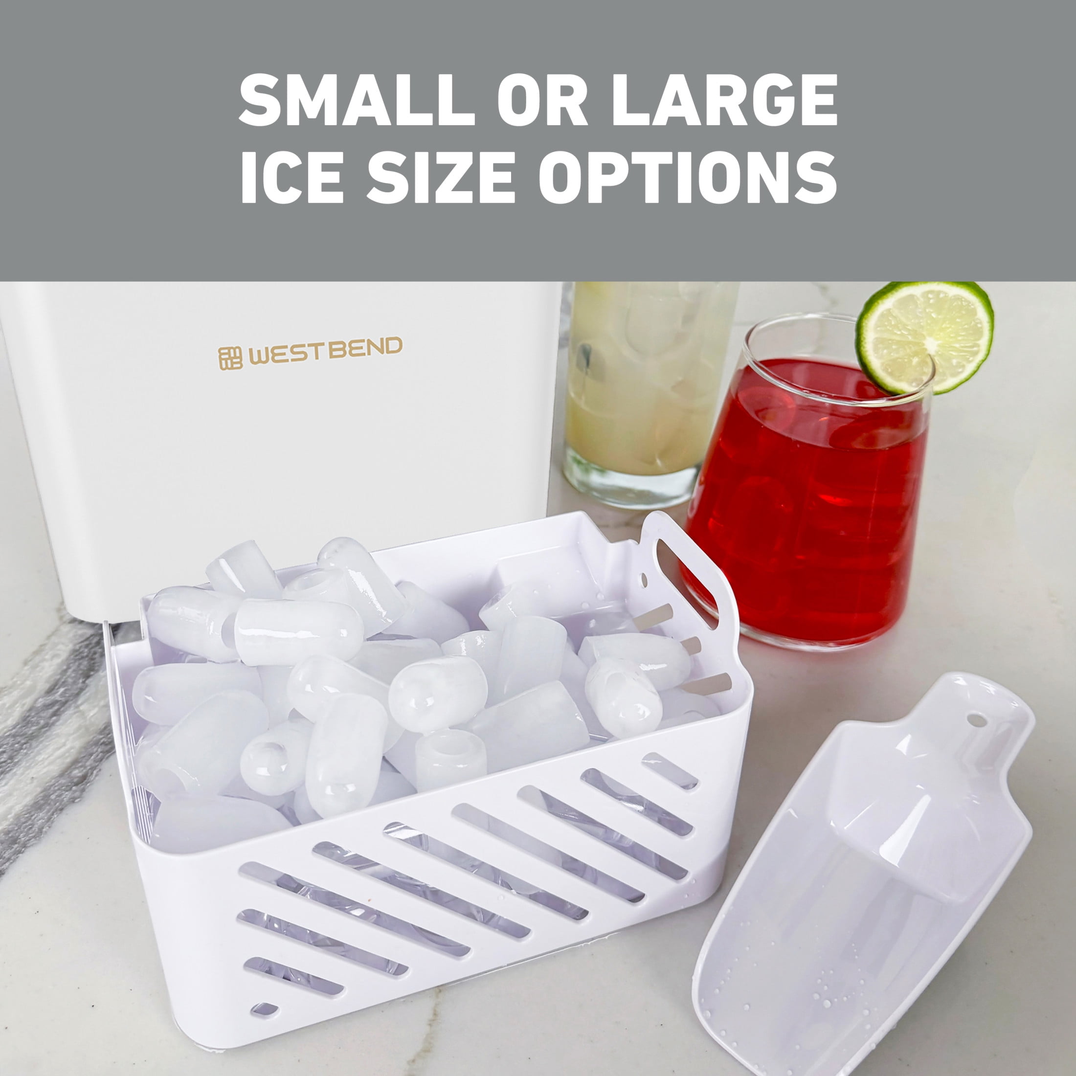 West Bend Timeless 26lb. Countertop Bullet Ice Maker in White and Gold (WBIM2625WG)