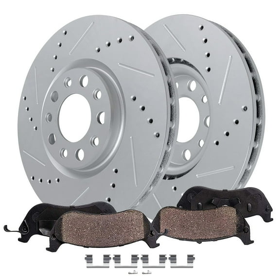 Detroit Axle - Front Brake Kit for Jeep 2014-2022 Cherokee, 2015-2017 Chrysler 200, 12.99" Drilled and Slotted Disc Brake Rotors Ceramic Brakes Pads Replacement