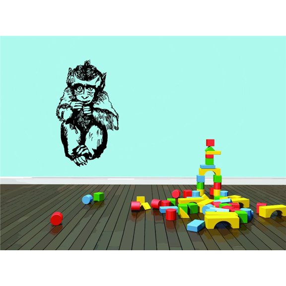 Custom Wall Decal Monkey - Baby - Black & White - - Vinyl Wall Sticker 15x22"