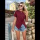 thumbnail image 4 of Camiseta de Corta con Cuello Redondo para Mujer, Túnica con Abertura Frontal, Informal, Holgada, Color Rojo Vino, Talla M, 4 of 10
