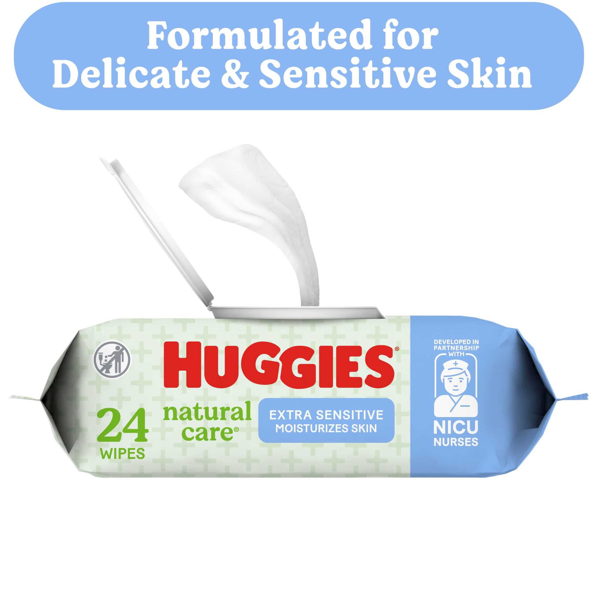 Huggies Natural Care Extra Sensitive Baby Wipes, Unscented, 1 Flip-Top Pack (24 Wipes Total)