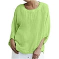 thumbnail image 2 of Économies d'Été Cagogo Hauts d'Été T-Shirts pour Femmes en Liquidation à Moins de 10 $ Tunique Décontractée Élégante à Manches 3/4 en Coton et Lin Col Rond Basique pour Sortir T-Shirt Cadeaux de Fête des Mères pour Maman, 2 of 6