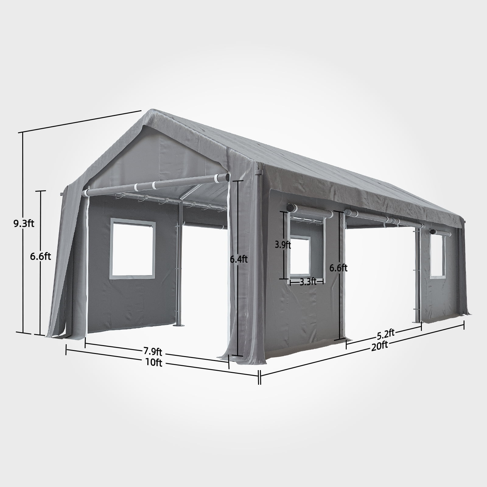 Danolapsi Carport 10'x20' Portable Garage,Reinforced Steel Poles, Heavy Duty Carport Canopy,4 Roll-up Doors & 4 Mesh Windows,for Pickup,Boat,and Equipment(ship in 2 boxes)