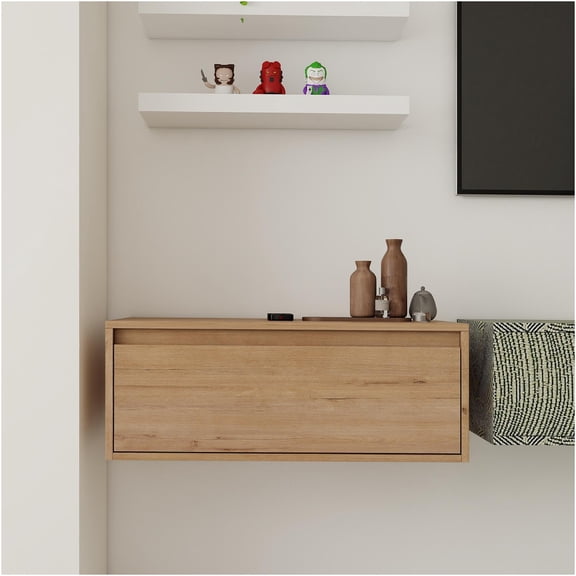 JERFIT 30 Inch Floating Bathroom Vanity Cabinet with Soft Close Drawer, Wall Mounted Storage, Imitative Oak Finish, Modern Minimalist Style