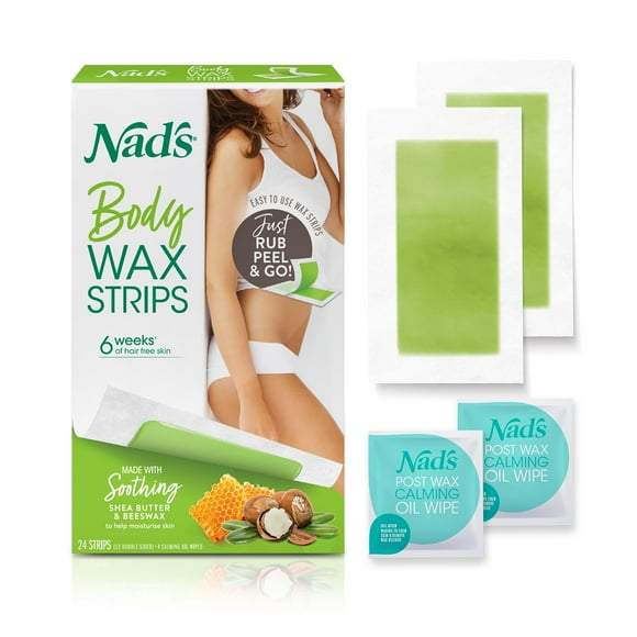 Tiras de cera para depilación Nad's Body Women con 4 toallitas de aceite, 24 unidades