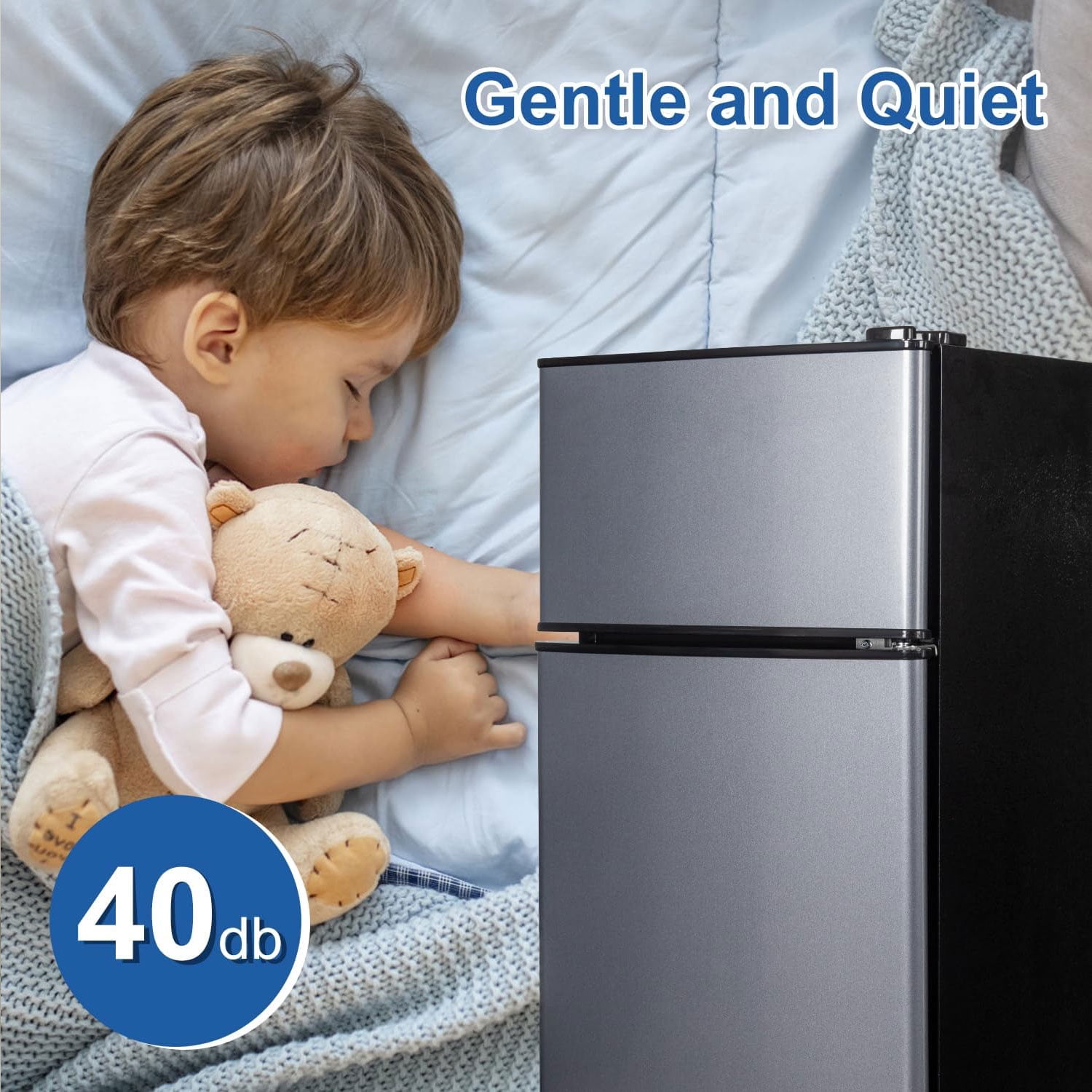 2.9 Cu.Ft Mini Fridge Freezer, 2 Door Small Refrigerator, 7 Level Adjustable Thermostat Freezer Fridge for Living Room, Kitchen and Apartment, Black Blue