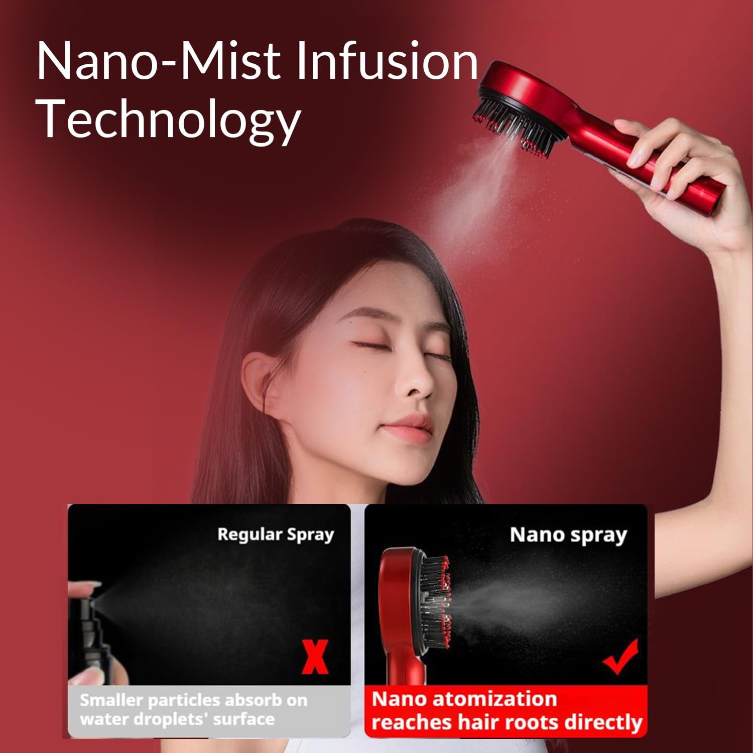 3-in-1 Electric Scalp Massager & Oil Applicator - Cordless Hair Care Comb with EMS, Red Light & Vibration