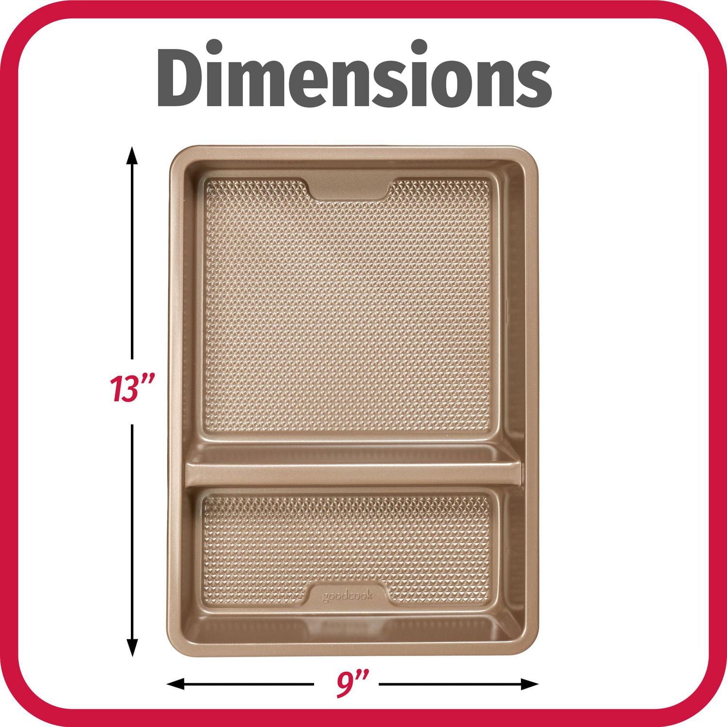 GoodCook BestBake MultiMeal Nonstick Diamond Textured Heavy Gauge Carbon Steel Divided Oblong Pan with Sidewall Indicators to customize recipes, 9" x 13", Bronze, GC BESTBAKE MULTIMEAL OBLONG 9x13IN