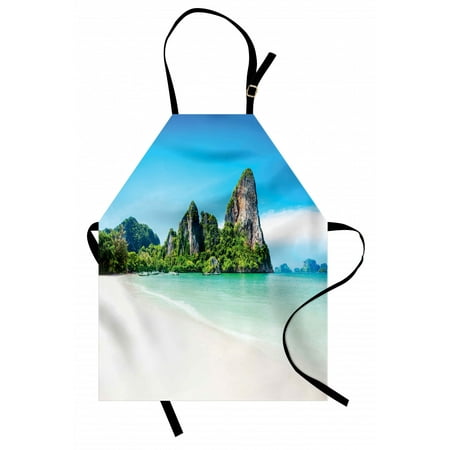

Landscape Apron Scenic View of a Beach with Lush Greenery and Limestone Rocks Summer Journey Unisex Kitchen Bib Apron with Adjustable Neck for Cooking Baking Gardening Multicolor by Ambesonne
