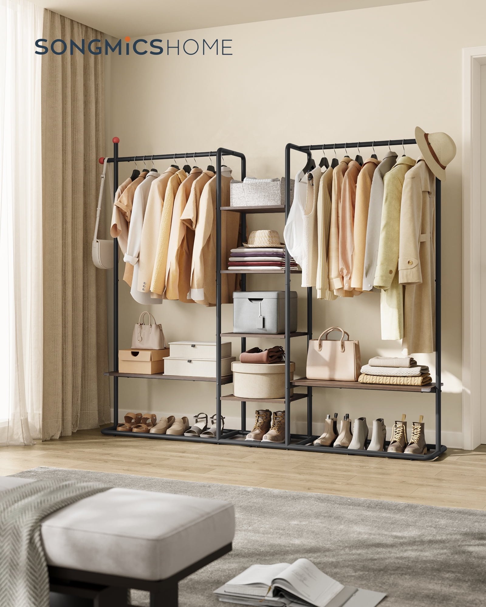 SONGMICS HOME Clothes Rack, Open Wardrobe, Freestanding Closet, Heavy ...