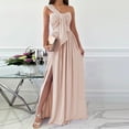 thumbnail image 4 of Summer Saving Wycnly Formal Dresses for Women One Shoulder Sexy Slit Pleated Swing off Shoulder Party Maxi Dresses V-Neck Sleeveless Plain 2024 Summer Long Dress Beige m, 4 of 7