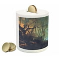 thumbnail image 2 of Occult Piggy Bank, Whimsical Forest Reflection in Lake Deep Dark Surreal Illustration, Ceramic Coin Bank Money Box for Cash Saving, 3.6" X 3.2", Brown Teal, by Ambesonne, 2 of 4