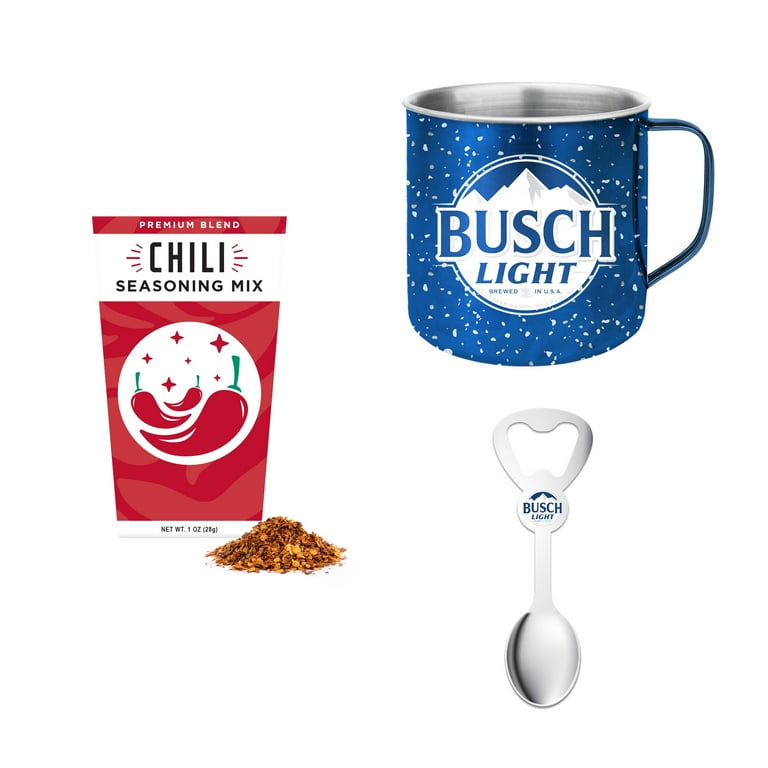 Busch Chili Tin Mug Set with Spoon and Chili Seasoning Mix