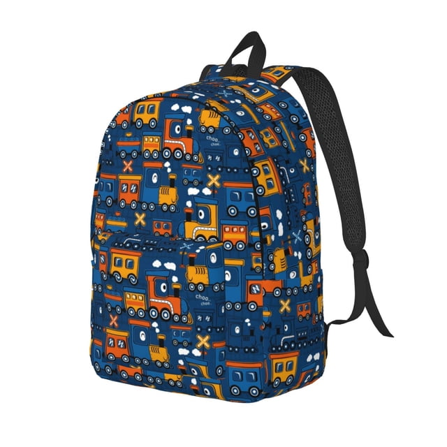 Disketp Funny Steam Train print Canvas Backpack Lightweight Travel Daypack Student Rucksack Laptop Backpack-