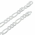 thumbnail image 2 of 7mm Diamond-Cut Rhodium Plated Silver Flat Figaro Chain Necklace, 22 inches, 2 of 6