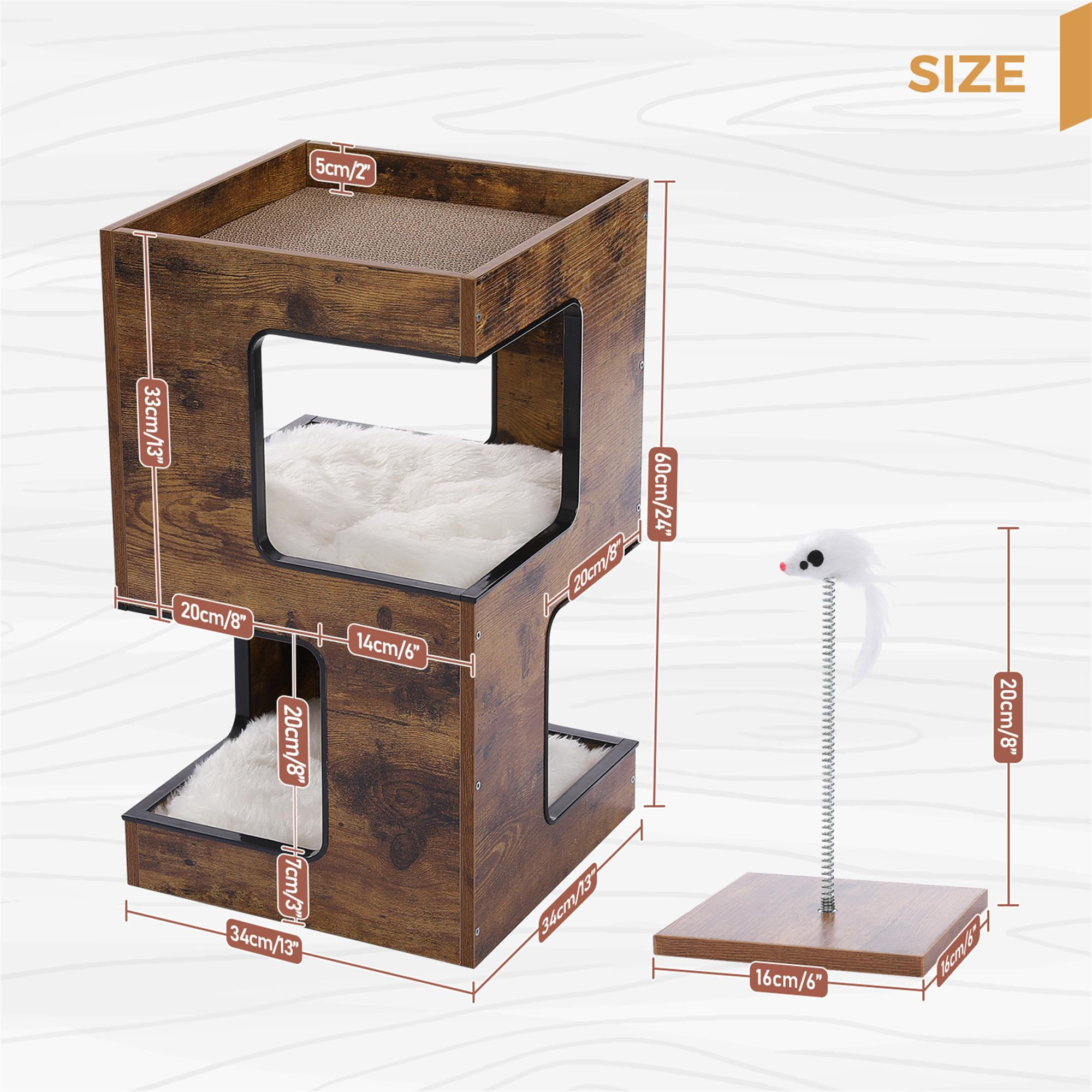 Pefilos 23" Wood Cat House Furniture for Indoor Cats, Modern Cat Tree Tower Bed with Free Cat Toy, Scratching Pad and Removable Soft Mats, Small Cat Condo, Brown Pefilos 23" Wood Cat House Furniture for Indoor Cats, Modern Cat Tree Tower Bed with Free Cat Toy, Scratching Pad and Removable Soft Mats, Small Cat Condo, Brown
