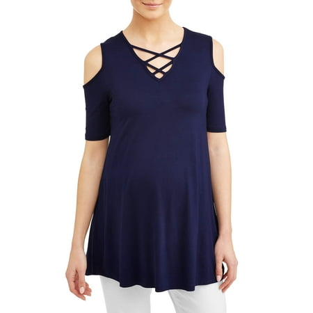 Maternity Cross Bodice - Maternity Cold Shoulder Criss Cross Front Top - Available in Plus Sizes