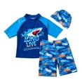 thumbnail image 6 of GYRATEDREAM Boys Two Piece Rash Guard Swimsuits Kids Short Sleeve Swimwear Sets Bathing Suit with Sun Hat for 4-5T Dark Blue, 6 of 7