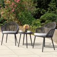 thumbnail image 3 of Nuu Garden Avestar 3 Piece Woven Rope Patio Furniture Set with Cushions, Patio Conversation Bistro Set All Weather Patio Chairs and Glass Top Side Metal Table, Gray, 3 of 10