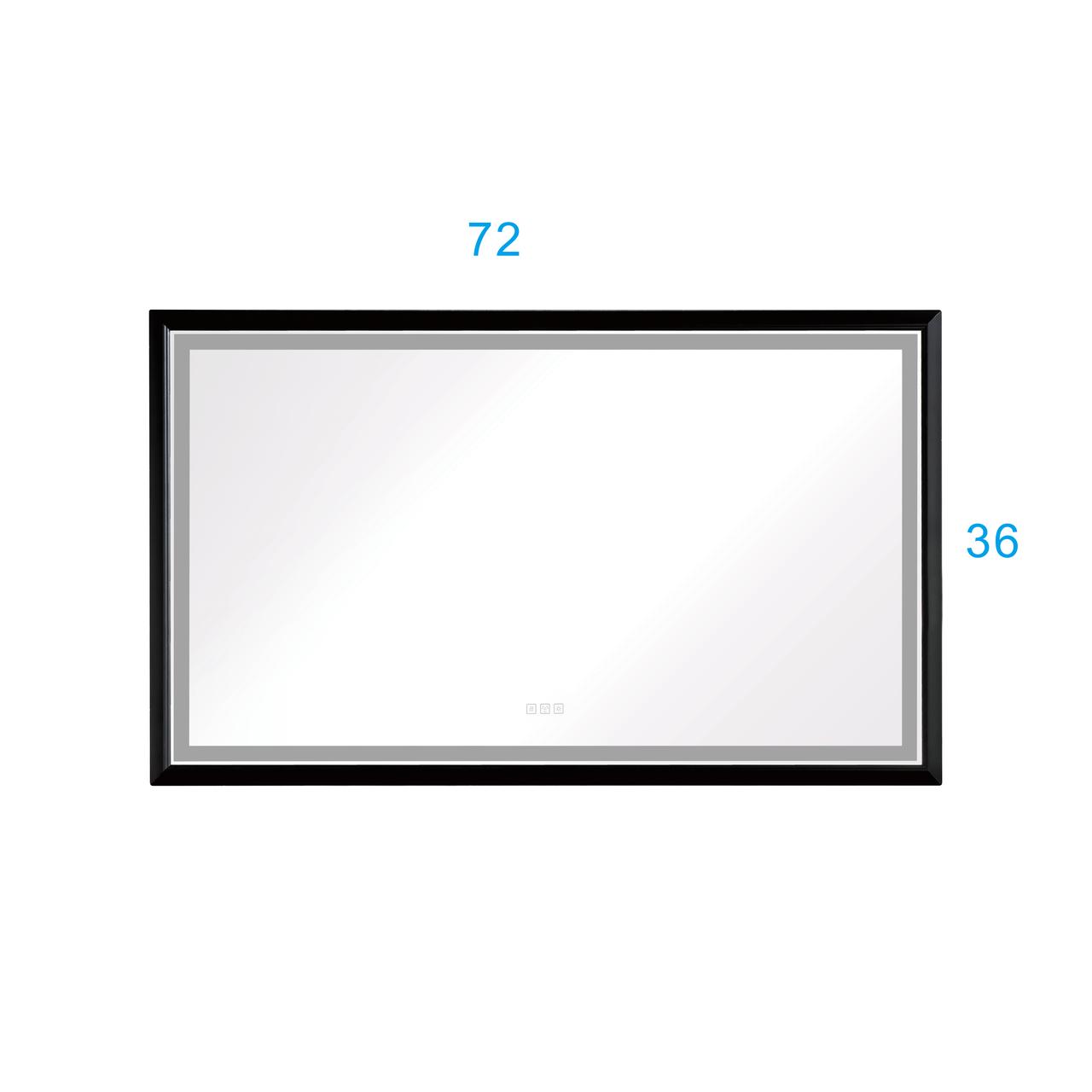 72in W x 36in H Oversized Rectangular Black Framed LED Mirror Anti Fog