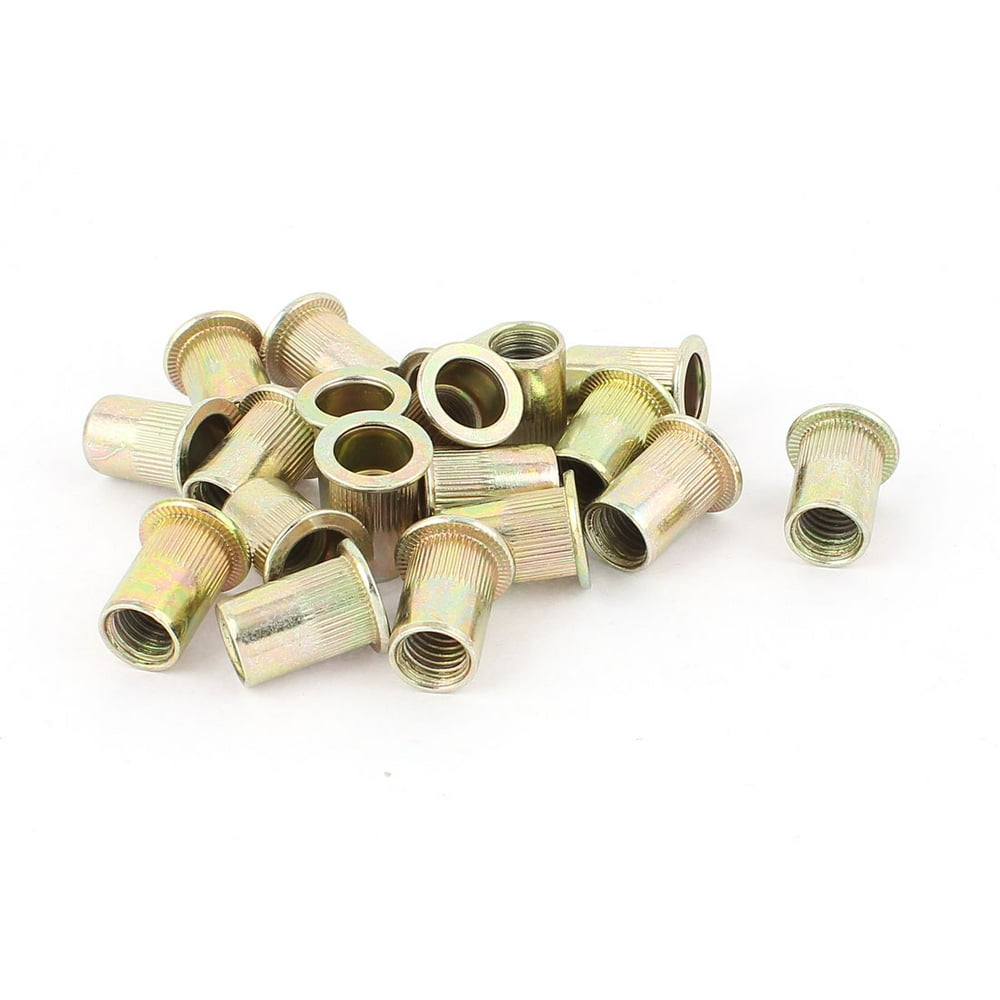 10mm Thread Dia 21mm Long Metal Rivet Nut Insert Nutsert Gold Tone
