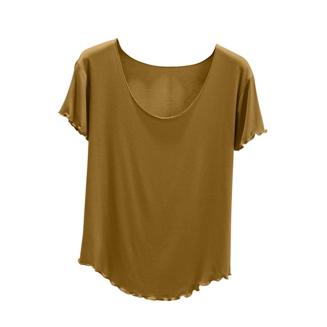 Tops Cortos para Mujeres Cuello Redondo Sólido Mangas de Encaje Manga Corta, Top Casual para Verano Y Primavera