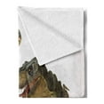 thumbnail image 2 of Dinosaur Soft Flannel Fleece Blanket, Tyrannosaurus Rex Pair Facing Off Ferocious Creatures Prehistoric Predators, Cozy Plush for Indoor and Outdoor Use, 60" x 80", Ivory Brown Grey, by Ambesonne, 2 of 5