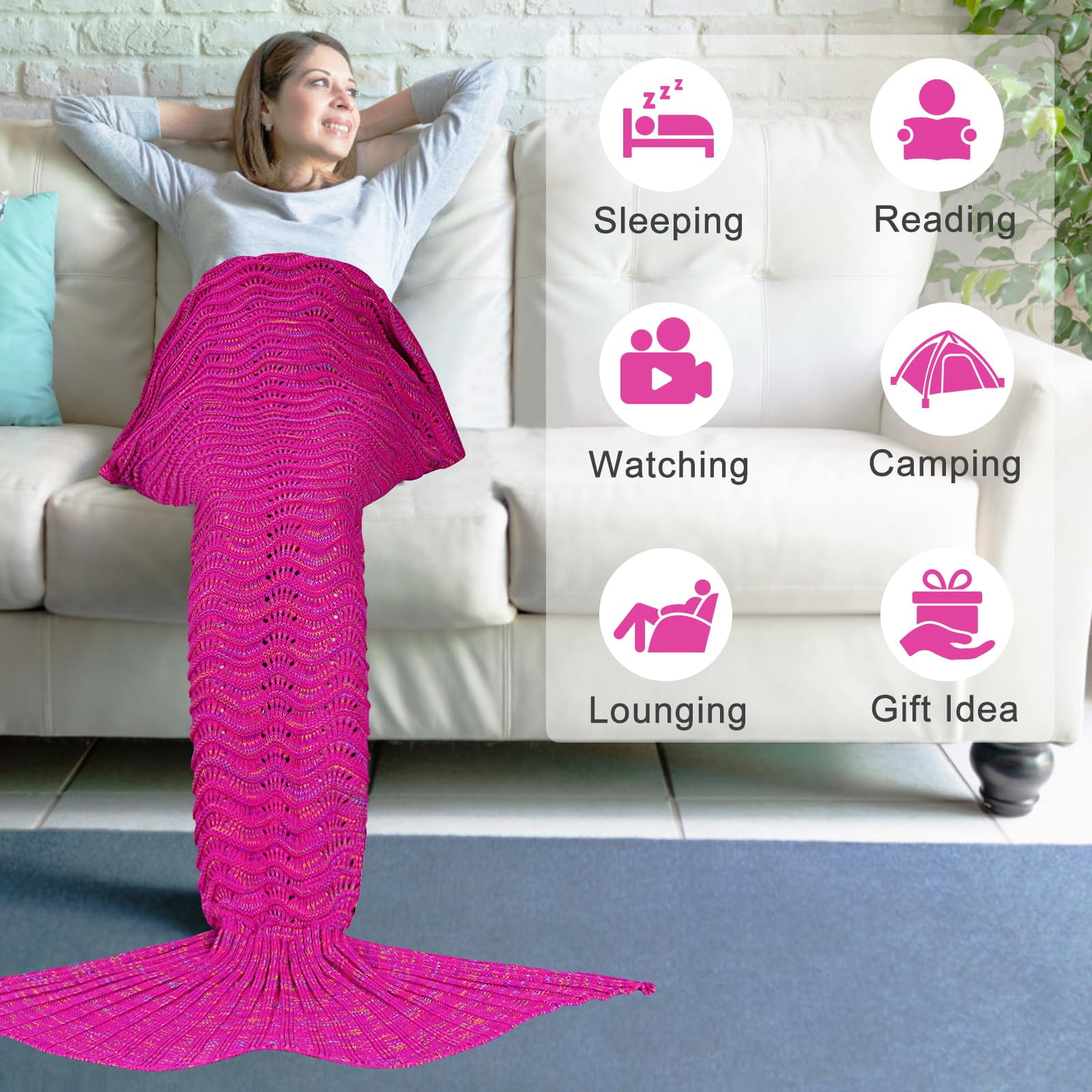 Adult Kids Fish Scale Mermaid Tail Blanket Handmade Knit Sofa Crochet Quilt Rug Red 90x50cm Walmart