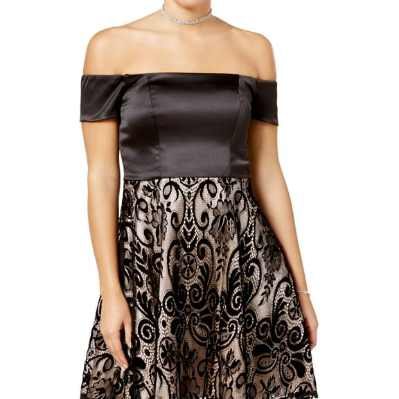 Sequin Hearts Womens Flocked Fit & Flare Dress, Black, Juniors, 11